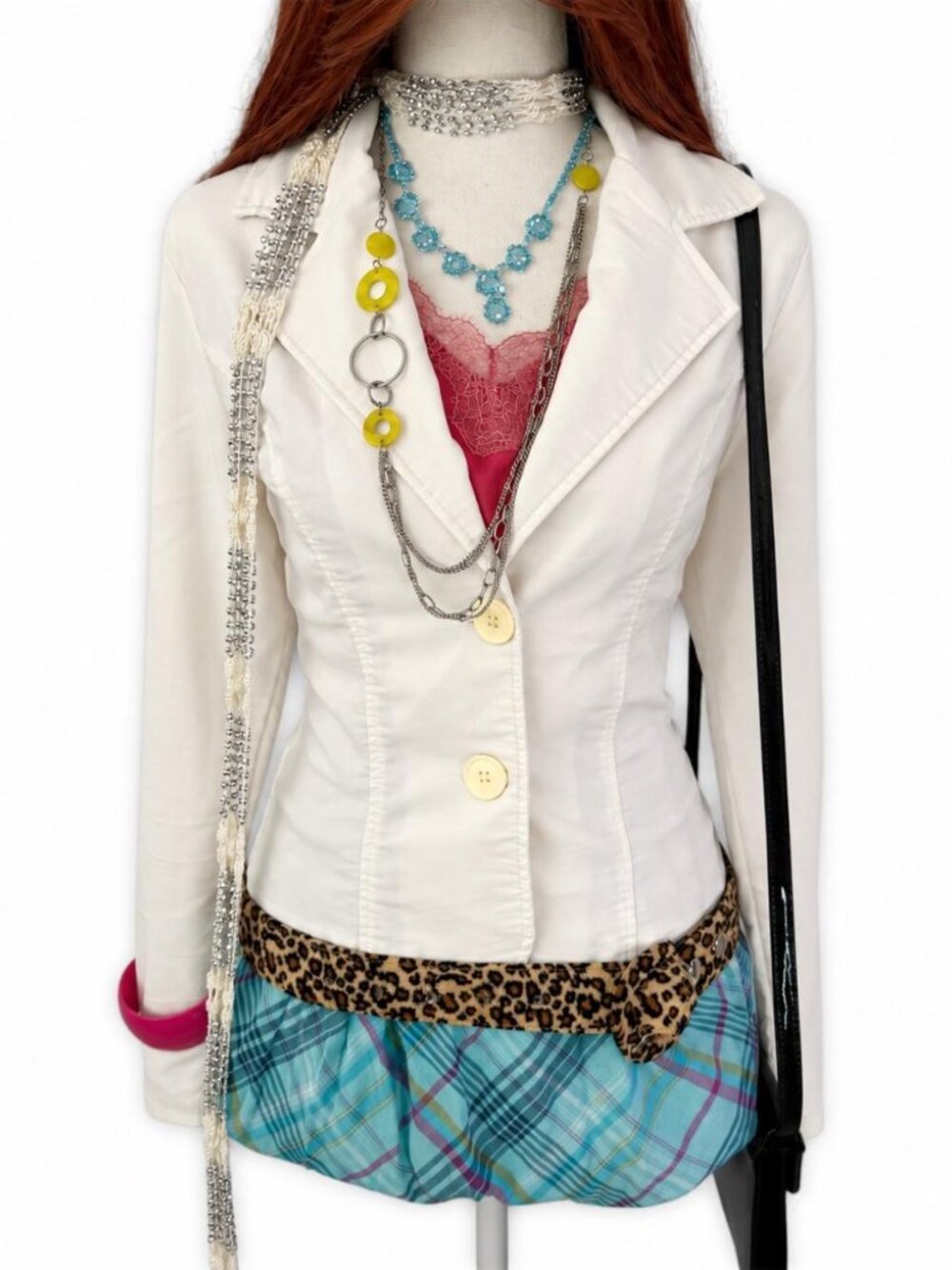 Vintage Women's White Tailored Button-Front Jacket - Size Medium